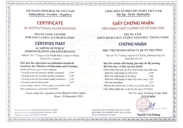 Học viện Hành chính và Quản trị công hoàn thành kiểm định chất lượng cơ sở giáo dục